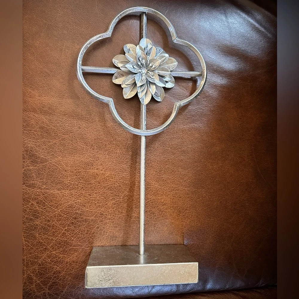 Home decor accents  two silver flowers on pedestal stand